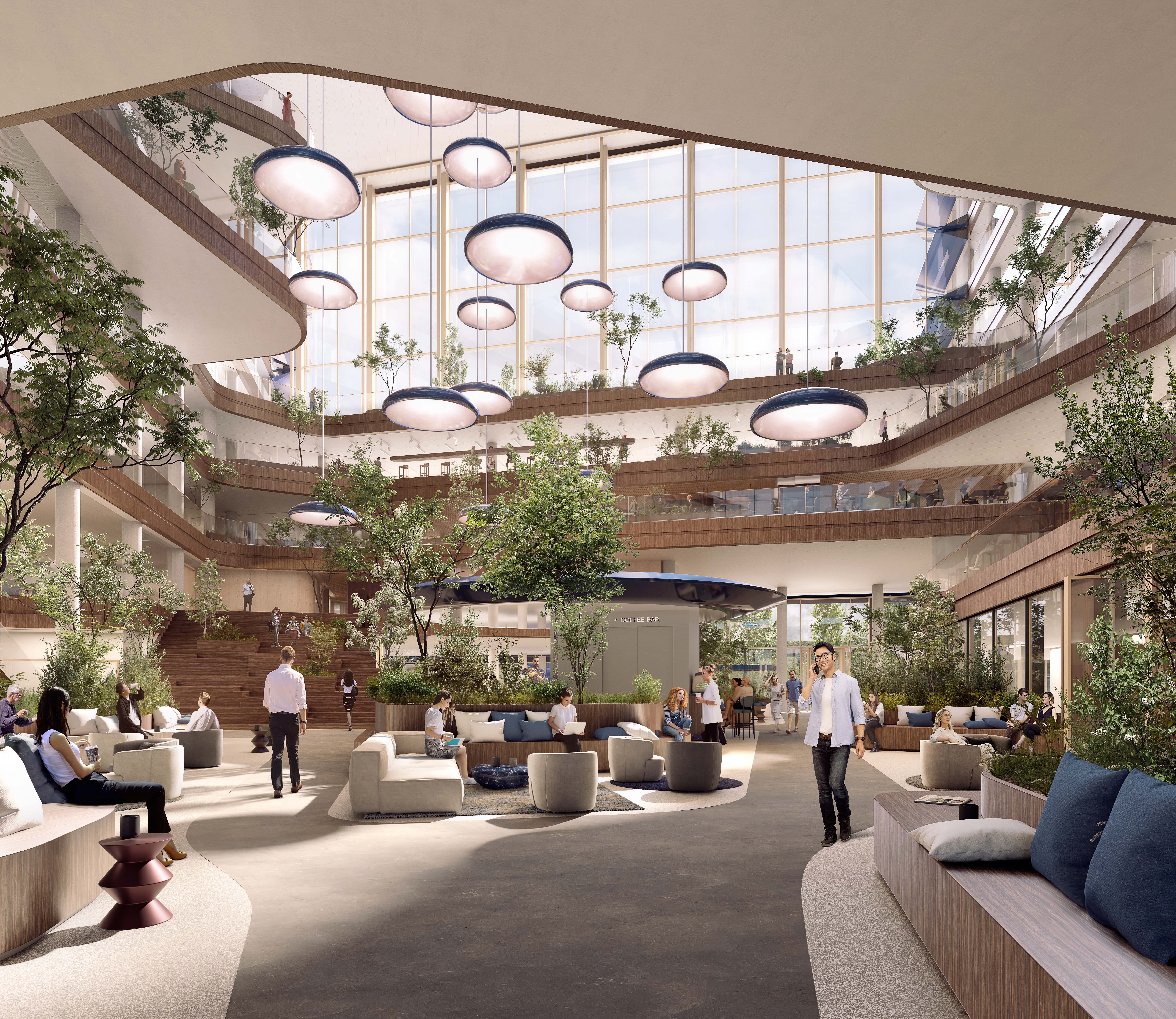 A view of the atrium in the office building